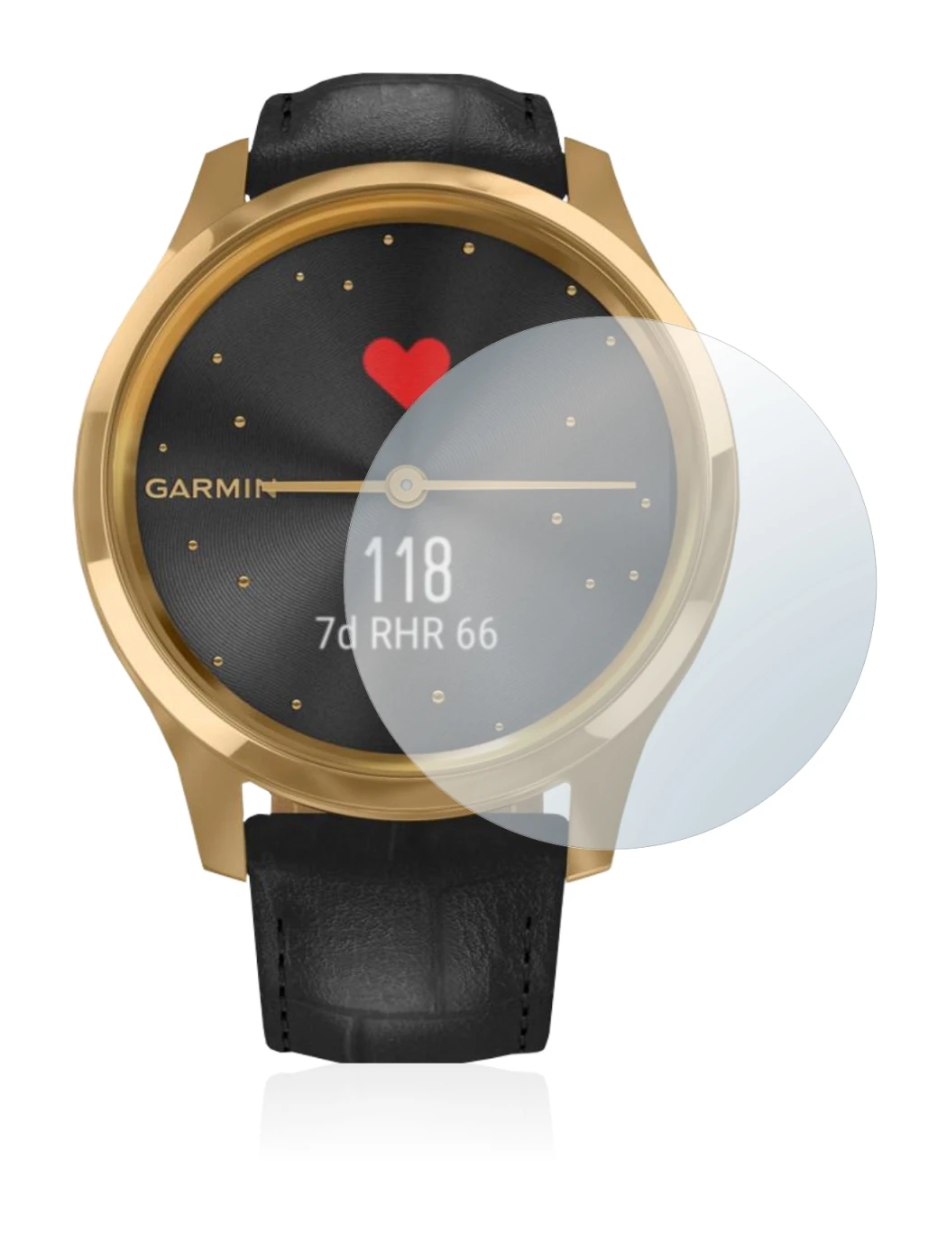 Imagen del dispositivo Garmin vivomove Luxe (42 mm) con una amplia variedad de protectores de pantalla.