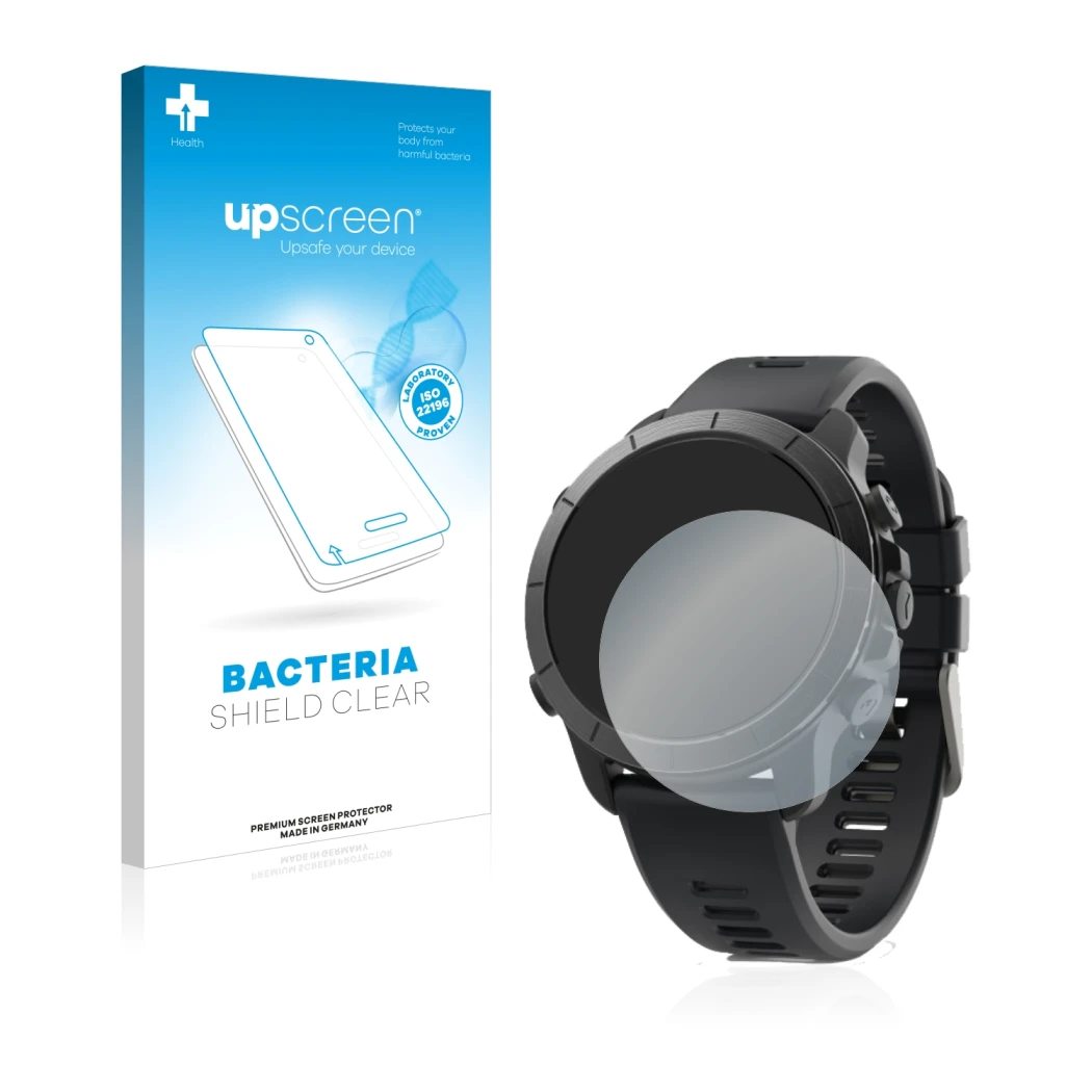 Parte frontal de un envase de producto con el logotipo de la marca upscreen. Al lado se muestra el dispositivo Wahoo Elemnt Ri