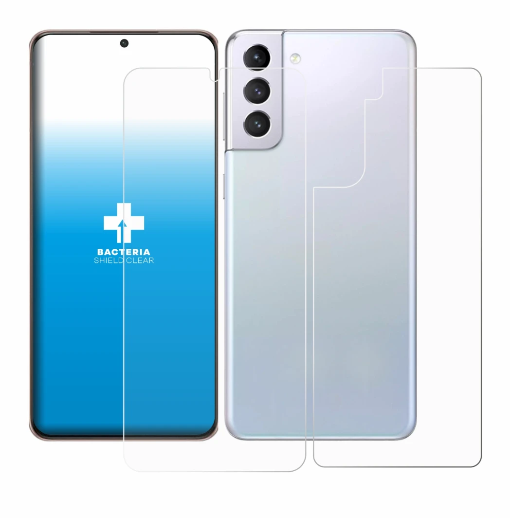 Imagen del dispositivo Samsung Galaxy S21 Plus 5G (Frontal+Trasero) con una amplia variedad de protectores de pantalla.