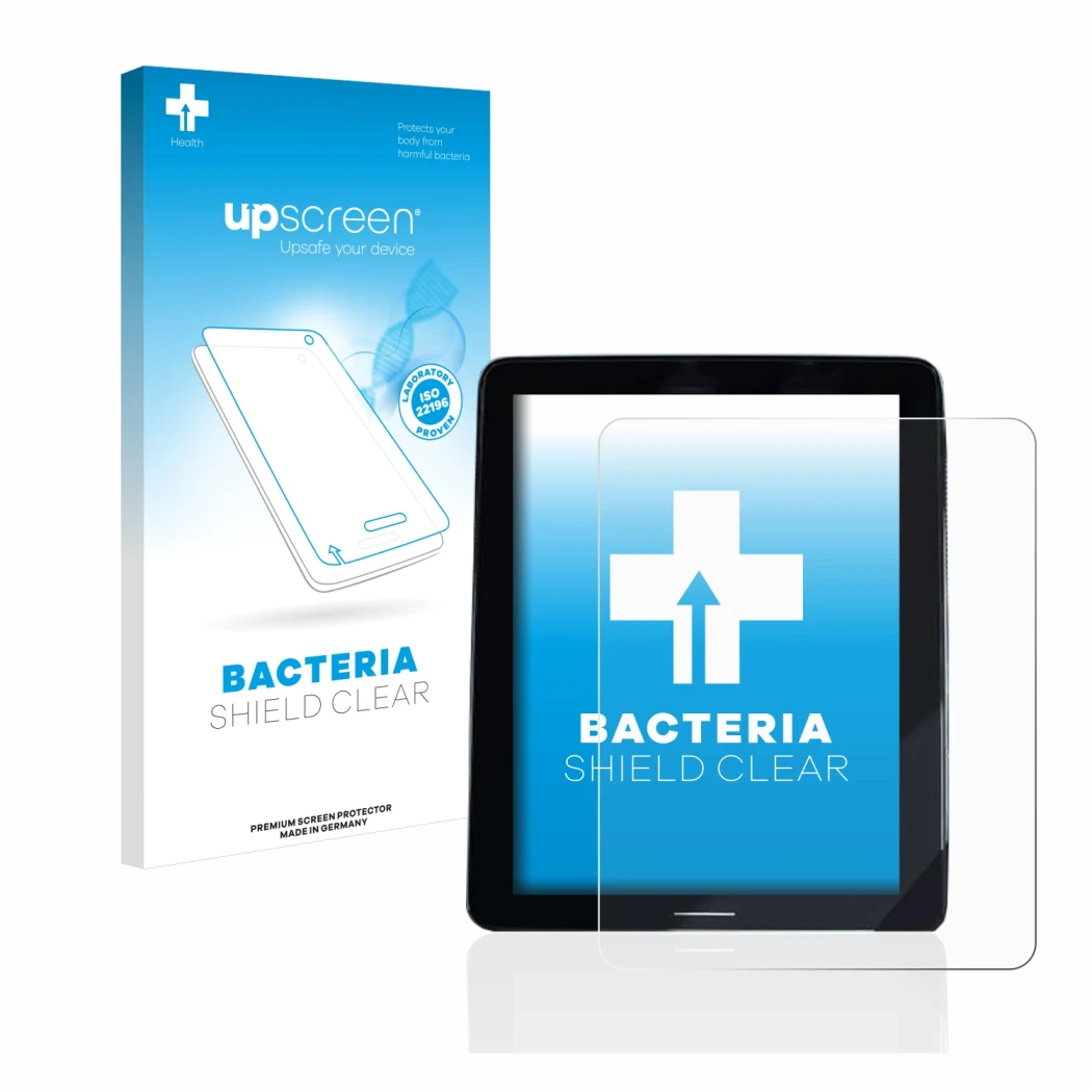 Parte frontal de un envase de producto con el logotipo de la marca upscreen. Al lado se muestra el dispositivo Volvo Polestar 