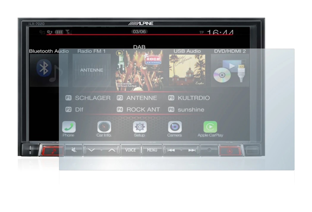 Imagen del dispositivo Alpine iLX-702D con una amplia variedad de protectores de pantalla.