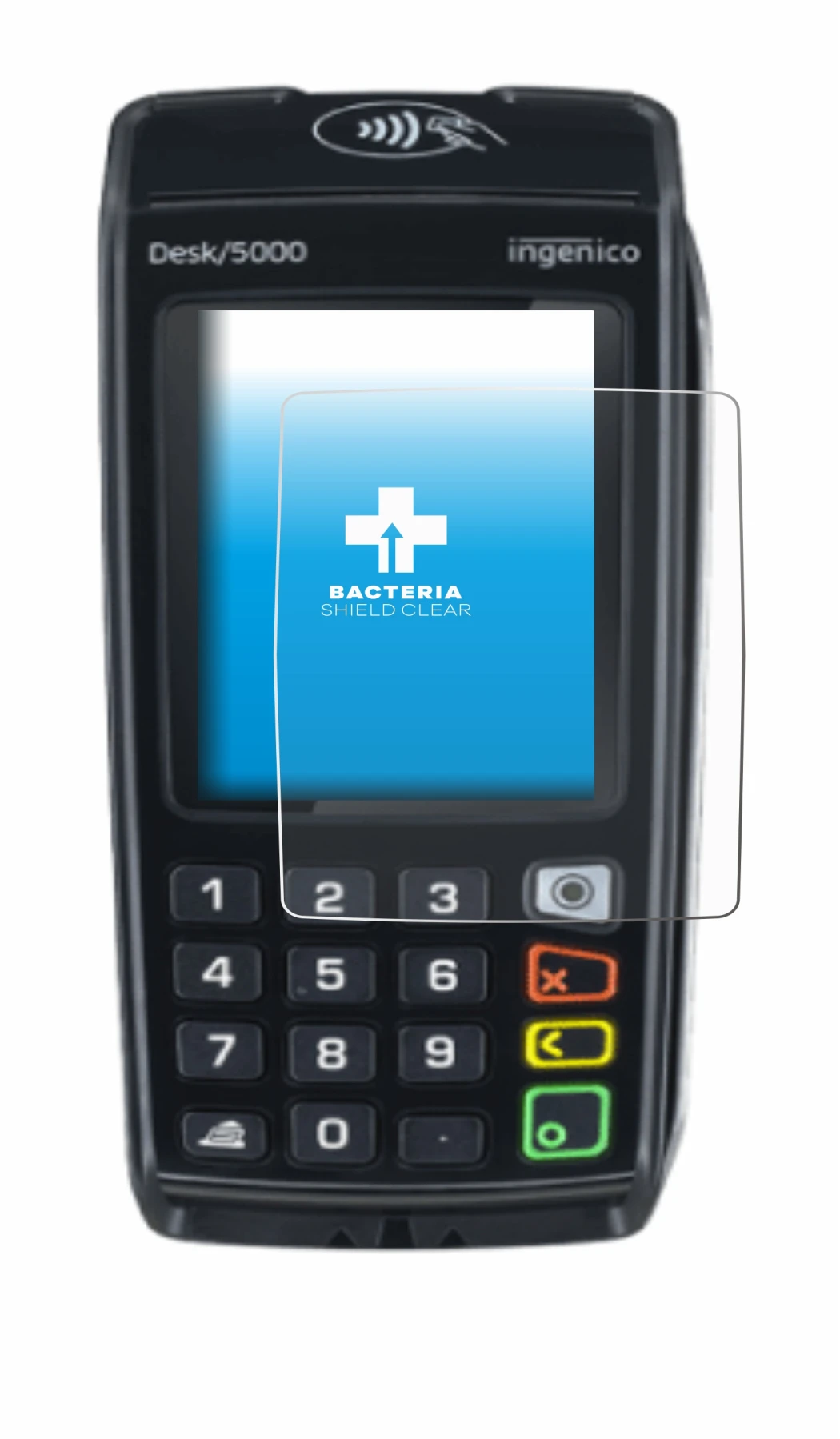 Imagen del dispositivo ingenico Desk/5000 con una amplia variedad de protectores de pantalla.