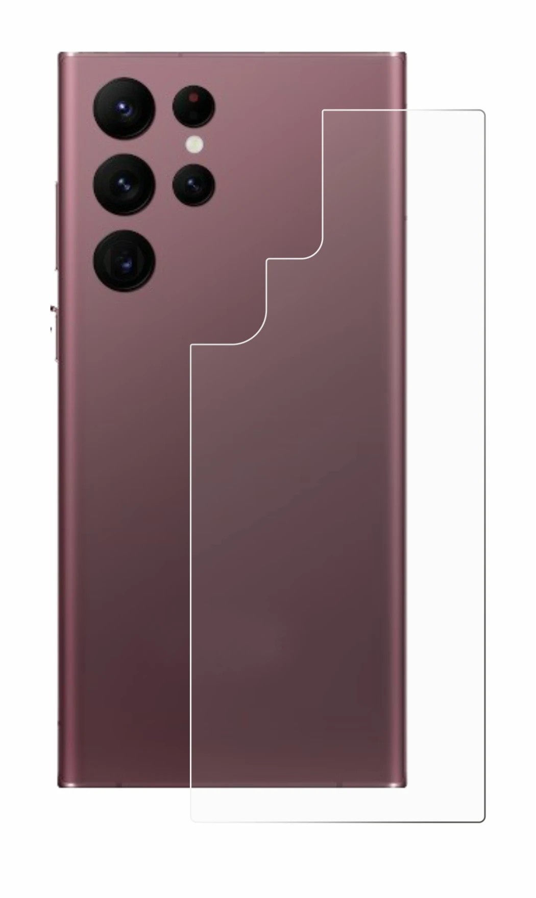 Imagen del dispositivo Samsung Galaxy S22 Ultra 5G (Trasero) con una amplia variedad de protectores de pantalla.