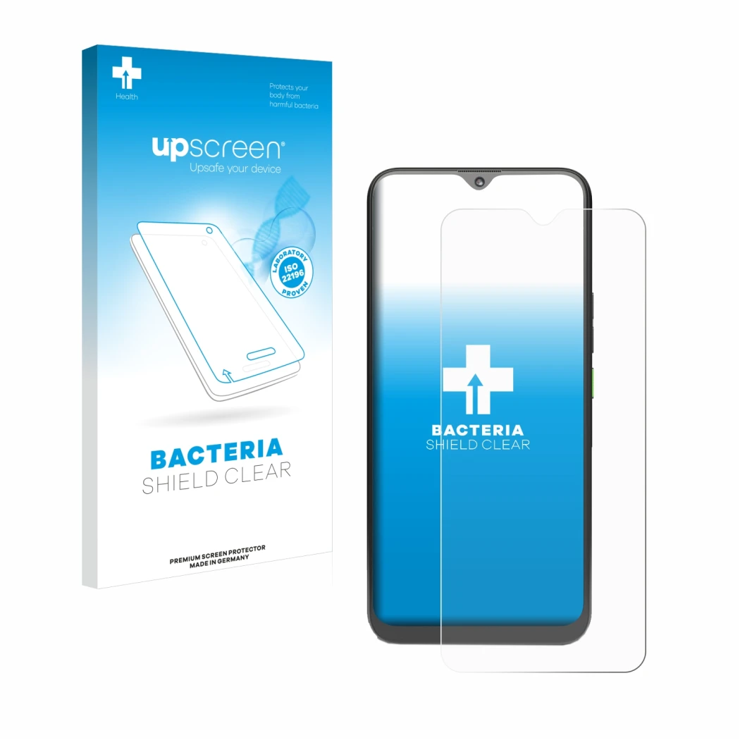 Parte frontal de un envase de producto con el logotipo de la marca upscreen. Al lado se muestra el dispositivo 4G Systems Reph