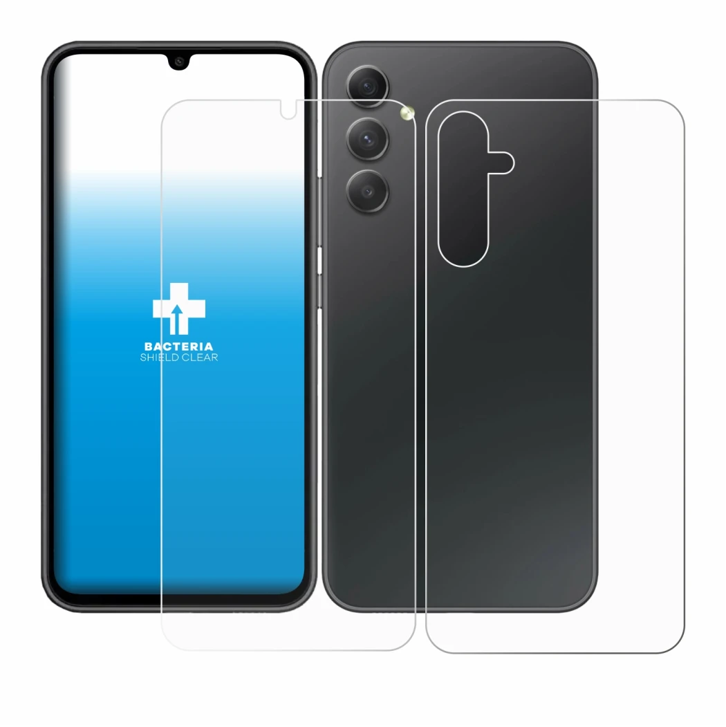 Imagen del dispositivo Samsung Galaxy A34 5G (Frontal+Trasero) con una amplia variedad de protectores de pantalla.