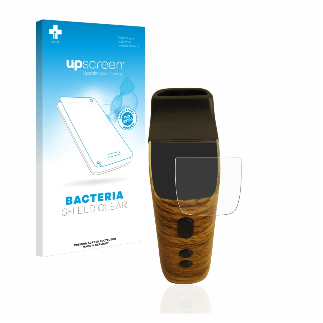 Parte frontal de un envase de producto con el logotipo de la marca upscreen. Al lado se muestra el dispositivo Wolkenkraft FEN