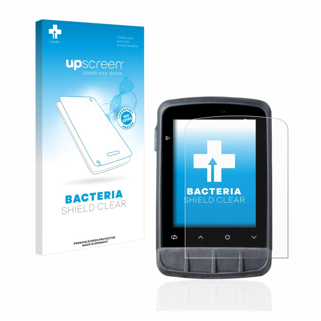 Parte frontal de un envase de producto con el logotipo de la marca upscreen. Al lado se muestra el dispositivo Giant Dash L200