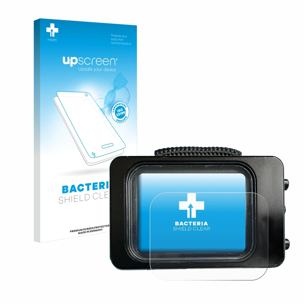 Parte frontal de un envase de producto con el logotipo de la marca upscreen. Al lado se muestra el dispositivo Divesoft Freedo