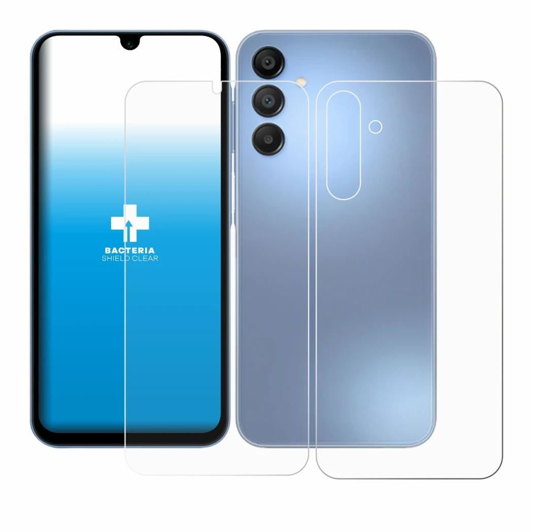 Imagen del dispositivo Samsung Galaxy A15 (Frontal+Trasero) con una amplia variedad de protectores de pantalla.