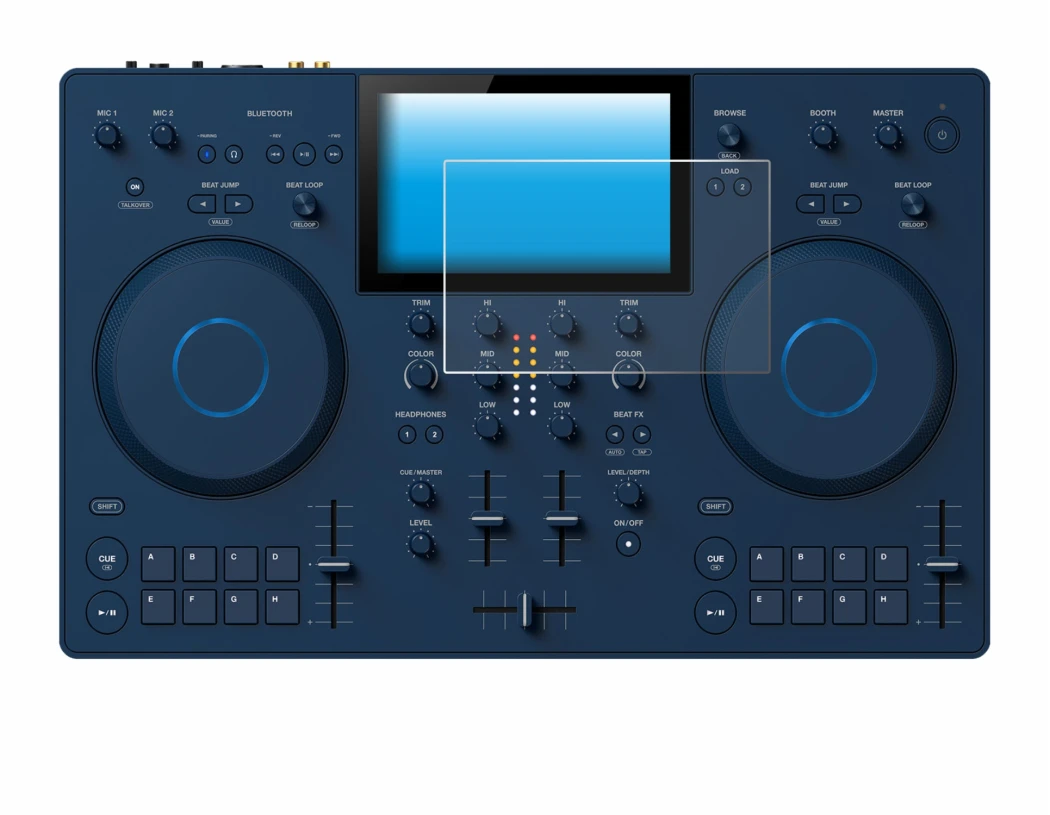 Imagen del dispositivo AlphaTheta OMNIS-Duo con una amplia variedad de protectores de pantalla.