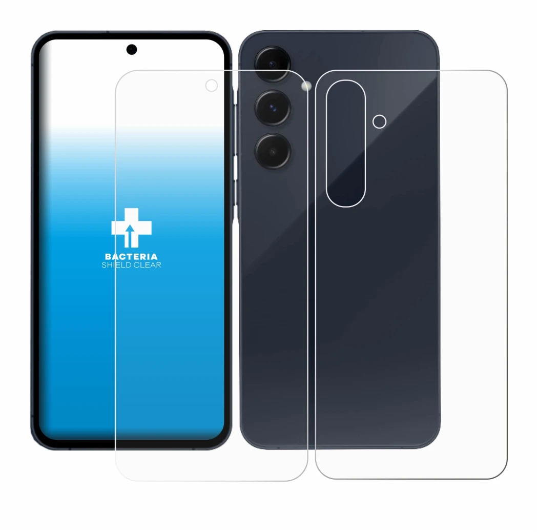 Imagen del dispositivo Samsung Galaxy A55 5G (Frontal+Trasero) con una amplia variedad de protectores de pantalla.