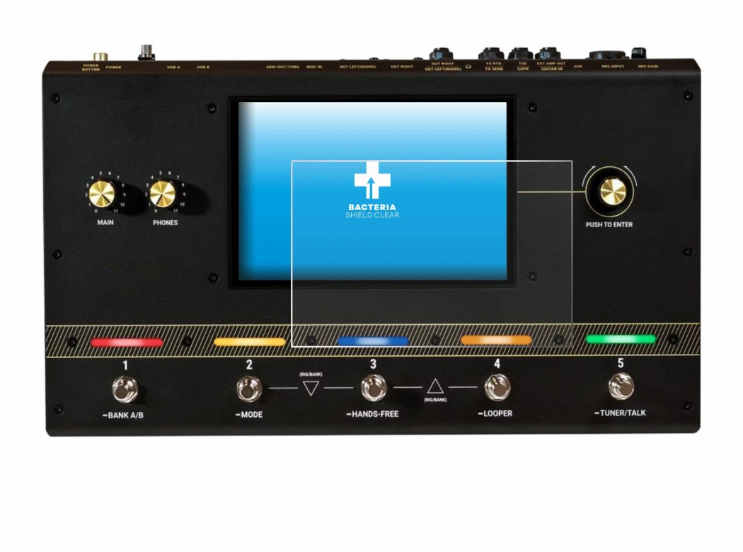 Imagen del dispositivo Headrush Core con una amplia variedad de protectores de pantalla.