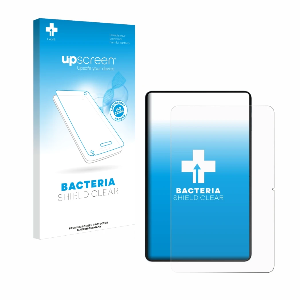Parte frontal de un envase de producto con el logotipo de la marca upscreen. Al lado se muestra el dispositivo Oukitel OT5S co