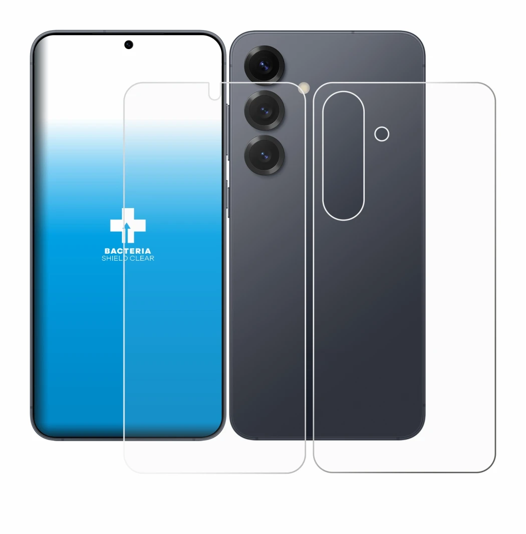 Imagen del dispositivo Samsung Galaxy S25 (Frontal+Trasero) con una amplia variedad de protectores de pantalla.