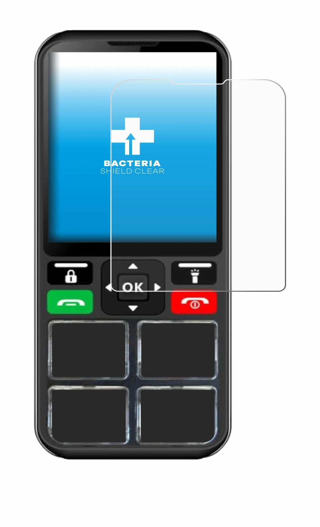 Imagen del dispositivo Geemarc CL8000 con una amplia variedad de protectores de pantalla.