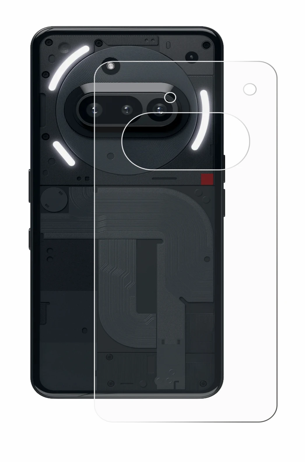 Imagen del dispositivo Nothing Phone (3a) (Trasero) con una amplia variedad de protectores de pantalla.