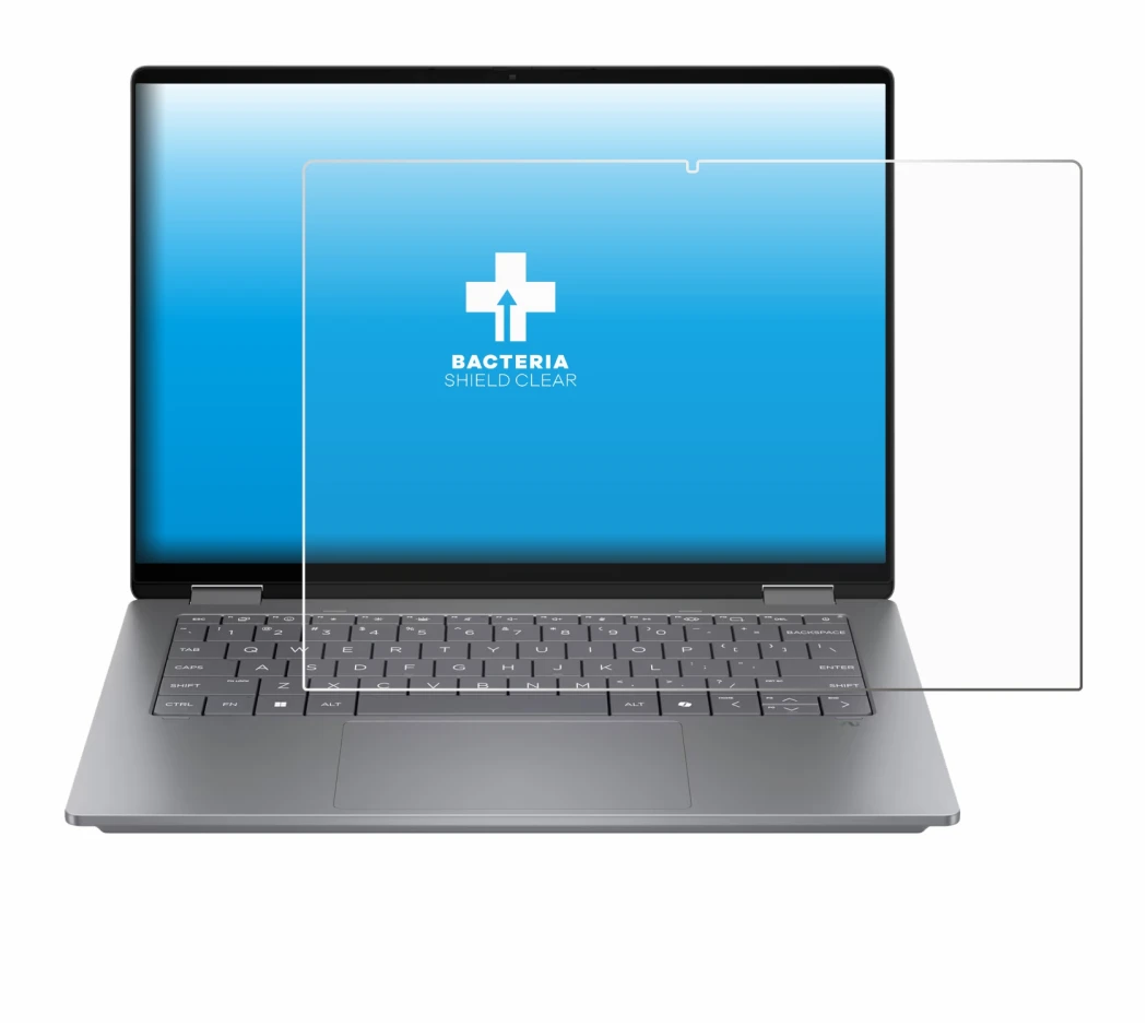 Imagen del dispositivo HP OmniBook X Flip 14 con una amplia variedad de protectores de pantalla.