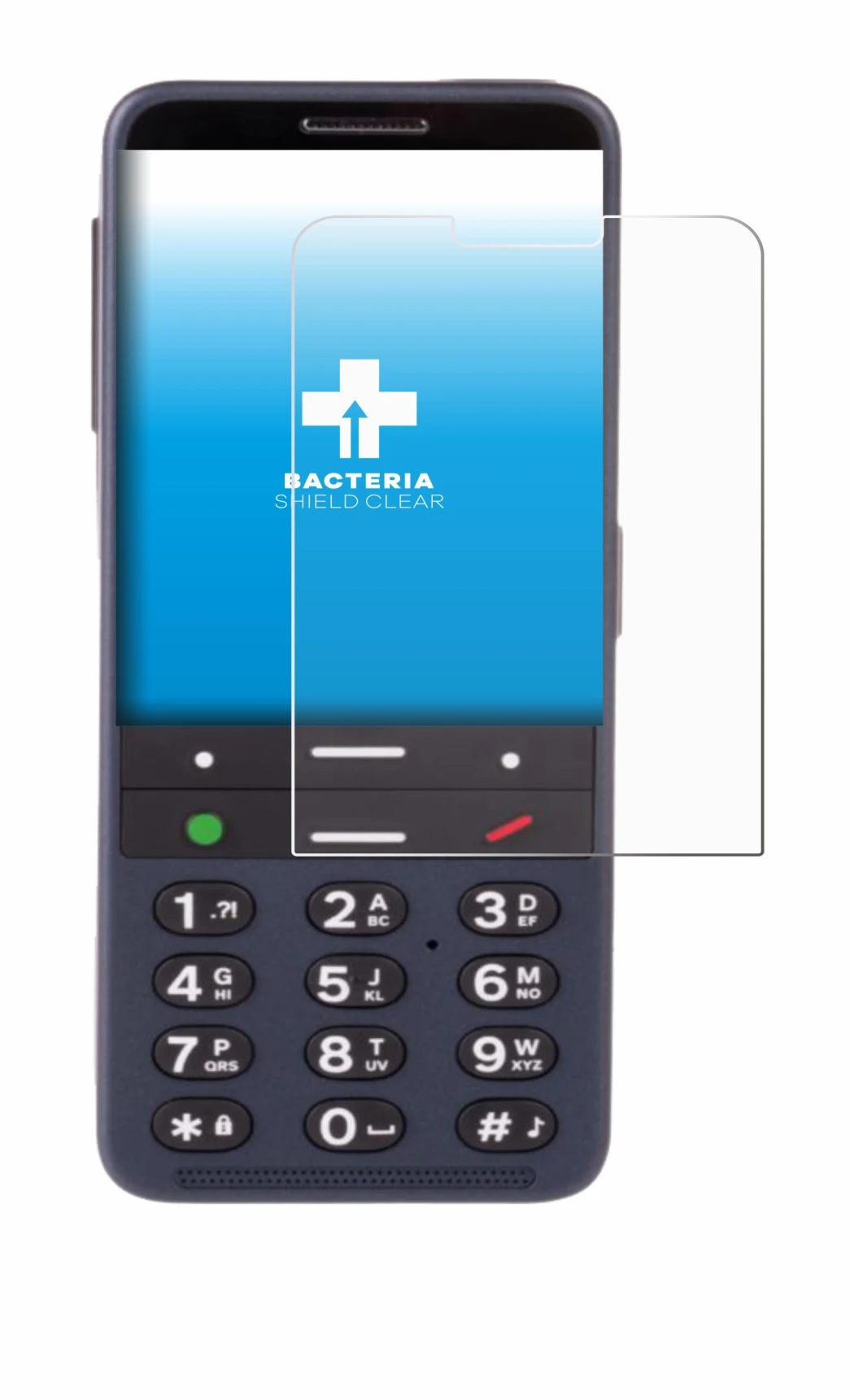 Imagen del dispositivo BlindShell Classic 3 con una amplia variedad de protectores de pantalla.
