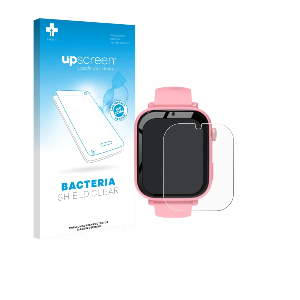 Parte frontal de un envase de producto con el logotipo de la marca upscreen. Al lado se muestra el dispositivo CATGIFF A22 con