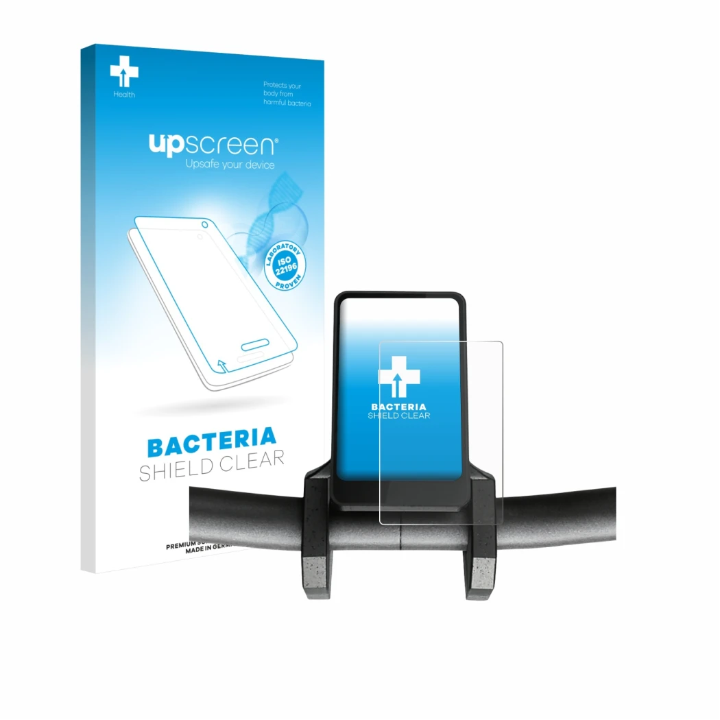 Parte frontal de un envase de producto con el logotipo de la marca upscreen. Al lado se muestra el dispositivo Joyor T6 con su