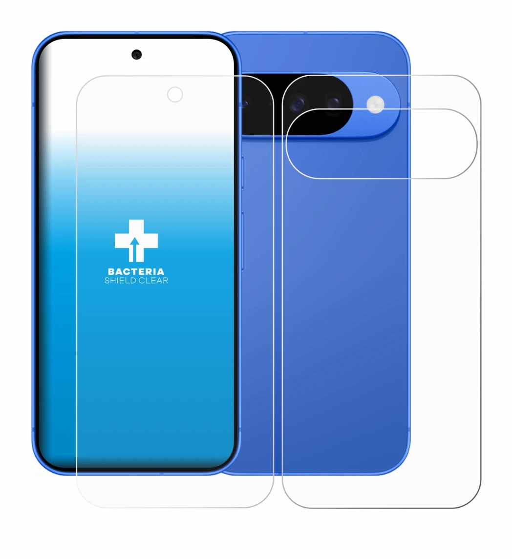 Imagen del dispositivo Google Pixel 10 (Frontal+Trasero) con una amplia variedad de protectores de pantalla.