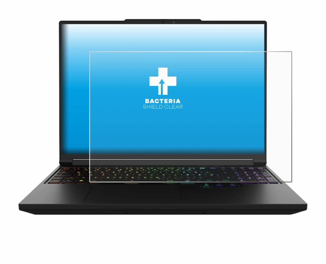 Imagen del dispositivo XMG Pro 16 con una amplia variedad de protectores de pantalla.