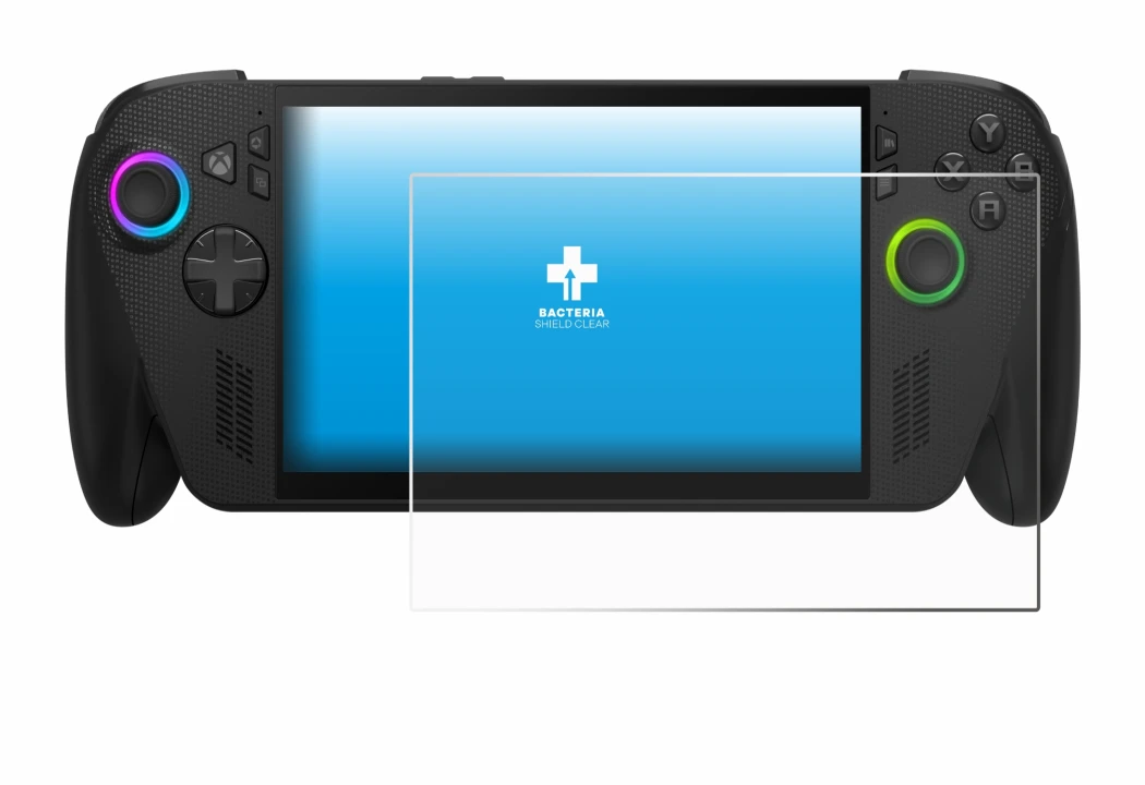 Imagen del dispositivo ASUS ROG Ally X 2025 con una amplia variedad de protectores de pantalla.