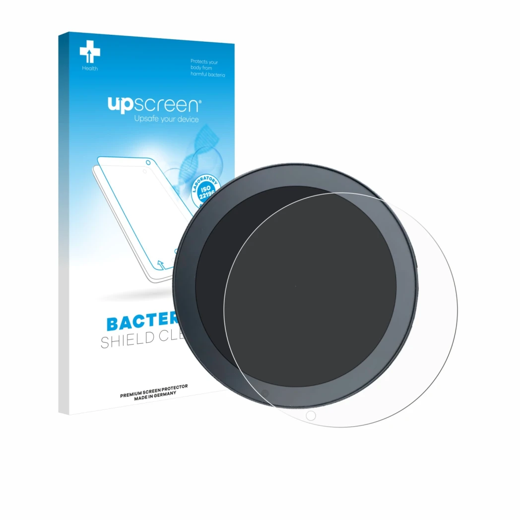 Parte frontal de un envase de producto con el logotipo de la marca upscreen. Al lado se muestra el dispositivo QJ Motor SRV 60