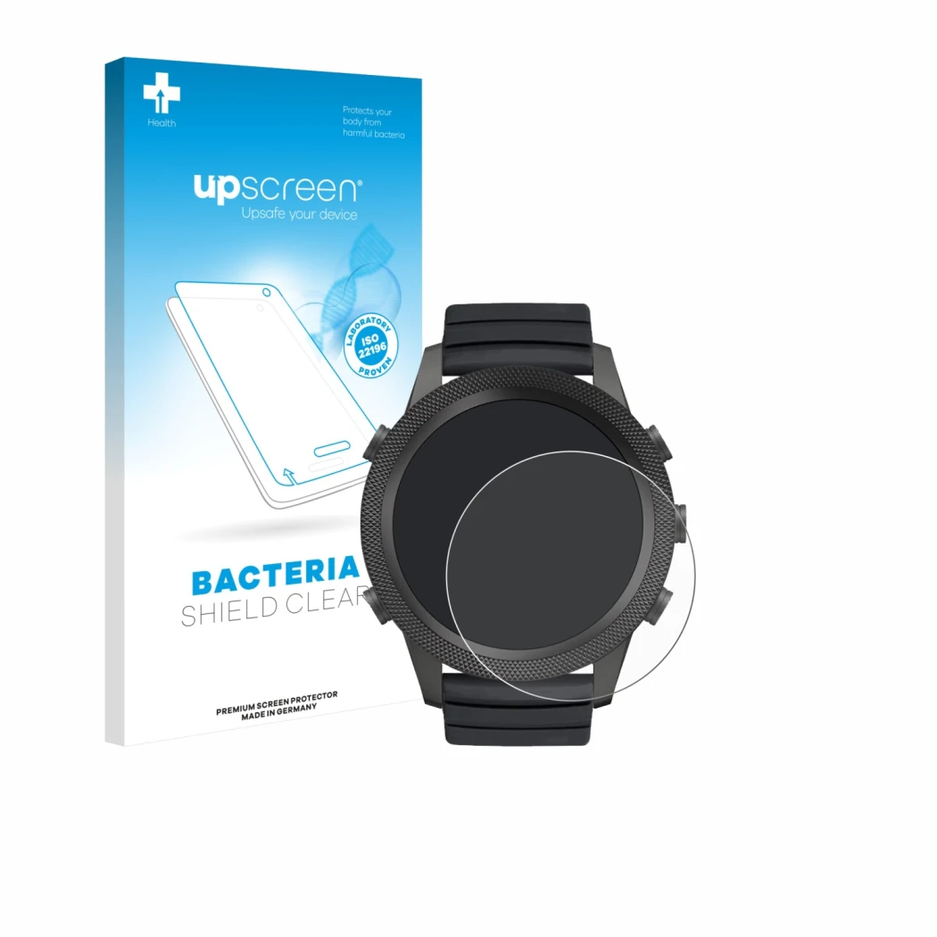 Parte frontal de un envase de producto con el logotipo de la marca upscreen. Al lado se muestra el dispositivo North Edge Apac