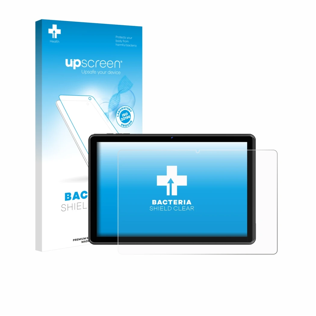 Parte frontal de un envase de producto con el logotipo de la marca upscreen. Al lado se muestra el dispositivo Hasskya K30/K50