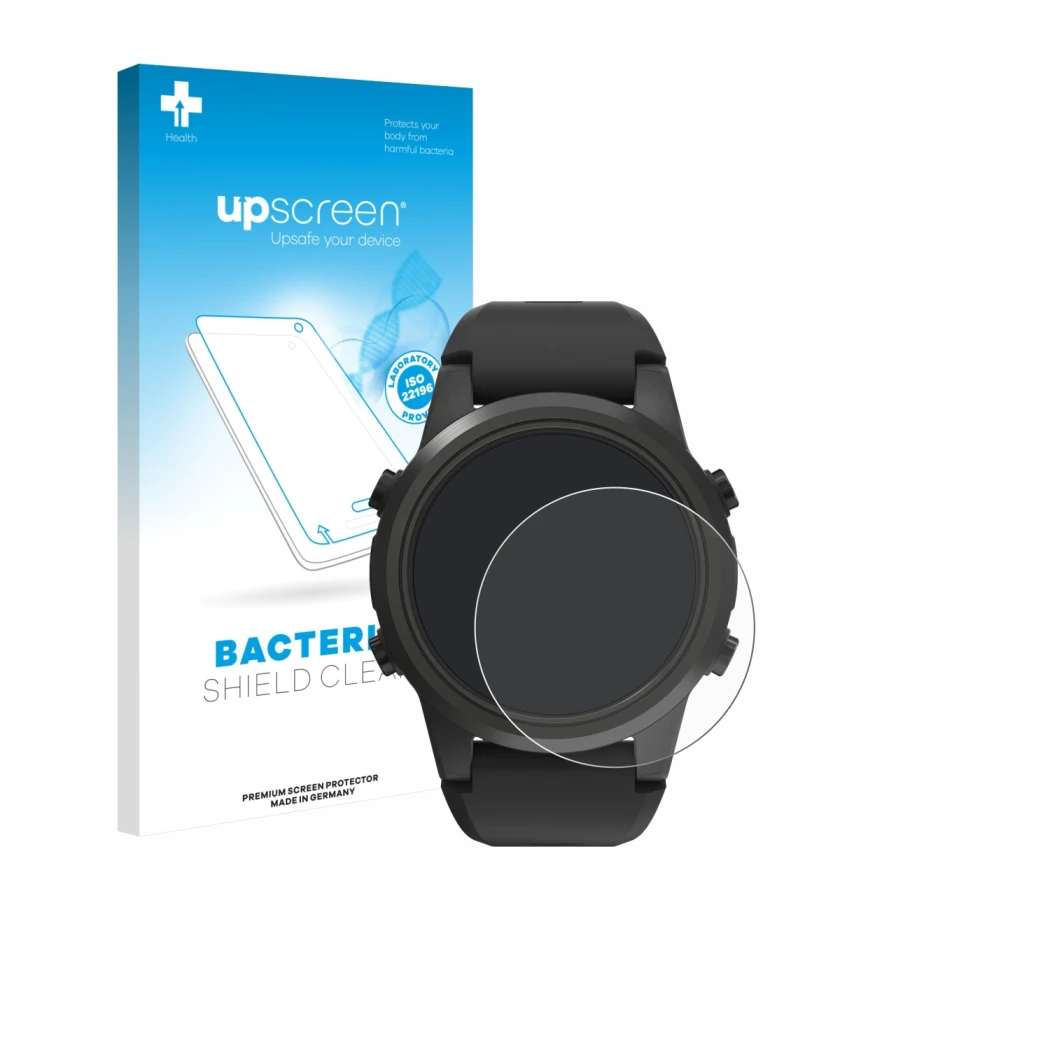 Parte frontal de un envase de producto con el logotipo de la marca upscreen. Al lado se muestra el dispositivo Shearwater TERN