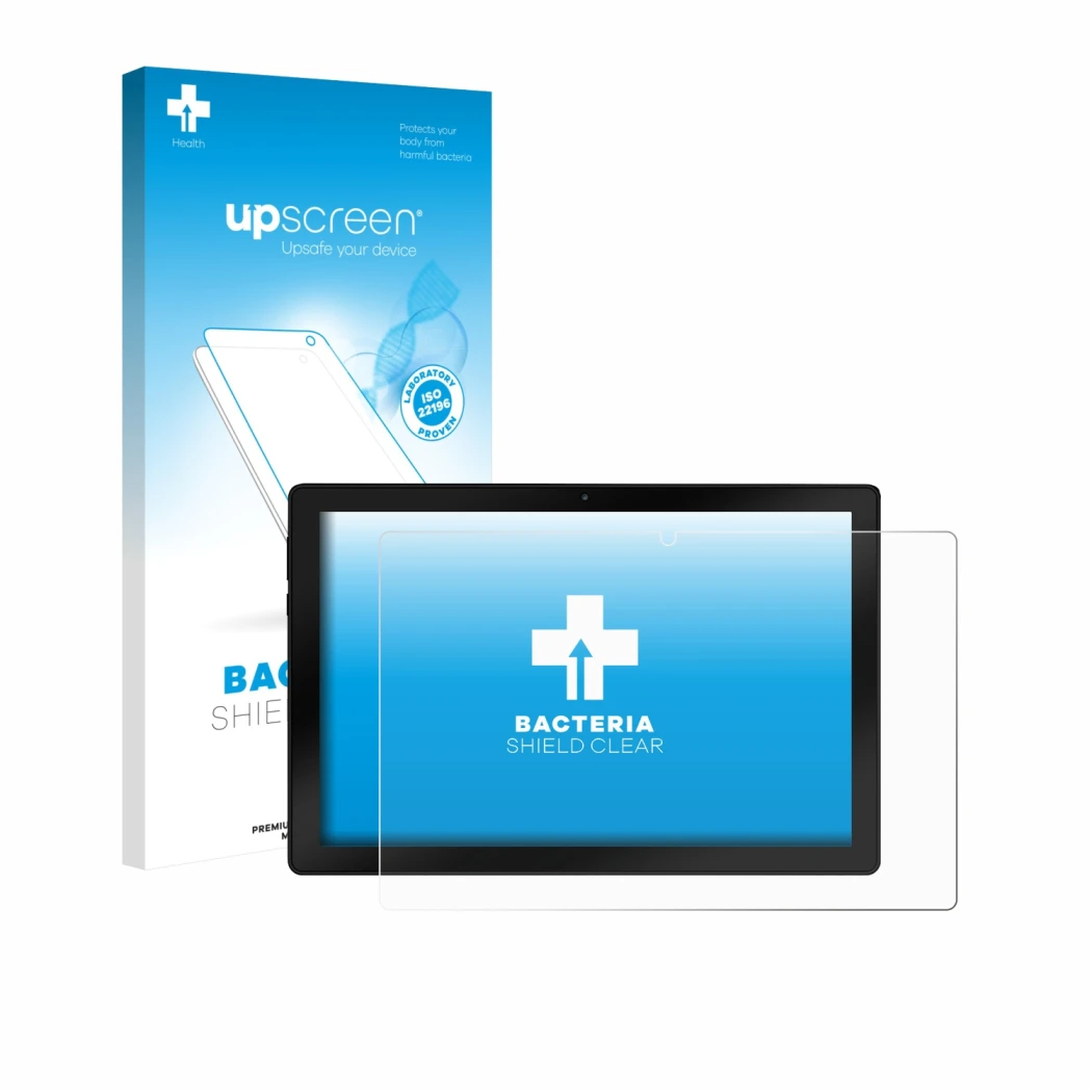 Parte frontal de un envase de producto con el logotipo de la marca upscreen. Al lado se muestra el dispositivo Wqplo WPLA10 co