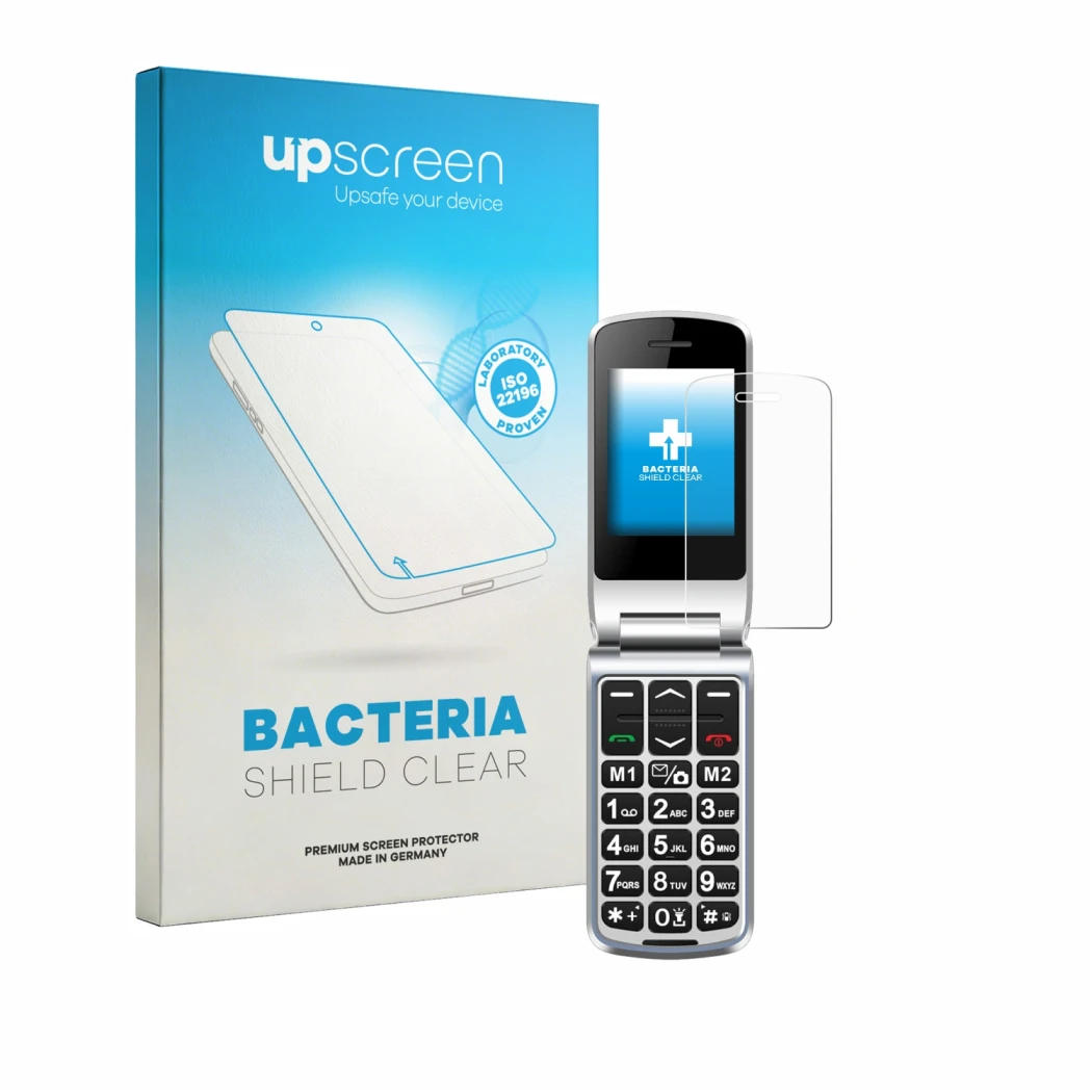 Parte frontal de un envase de producto con el logotipo de la marca upscreen. Al lado se muestra el dispositivo Sweetlink F1PLU