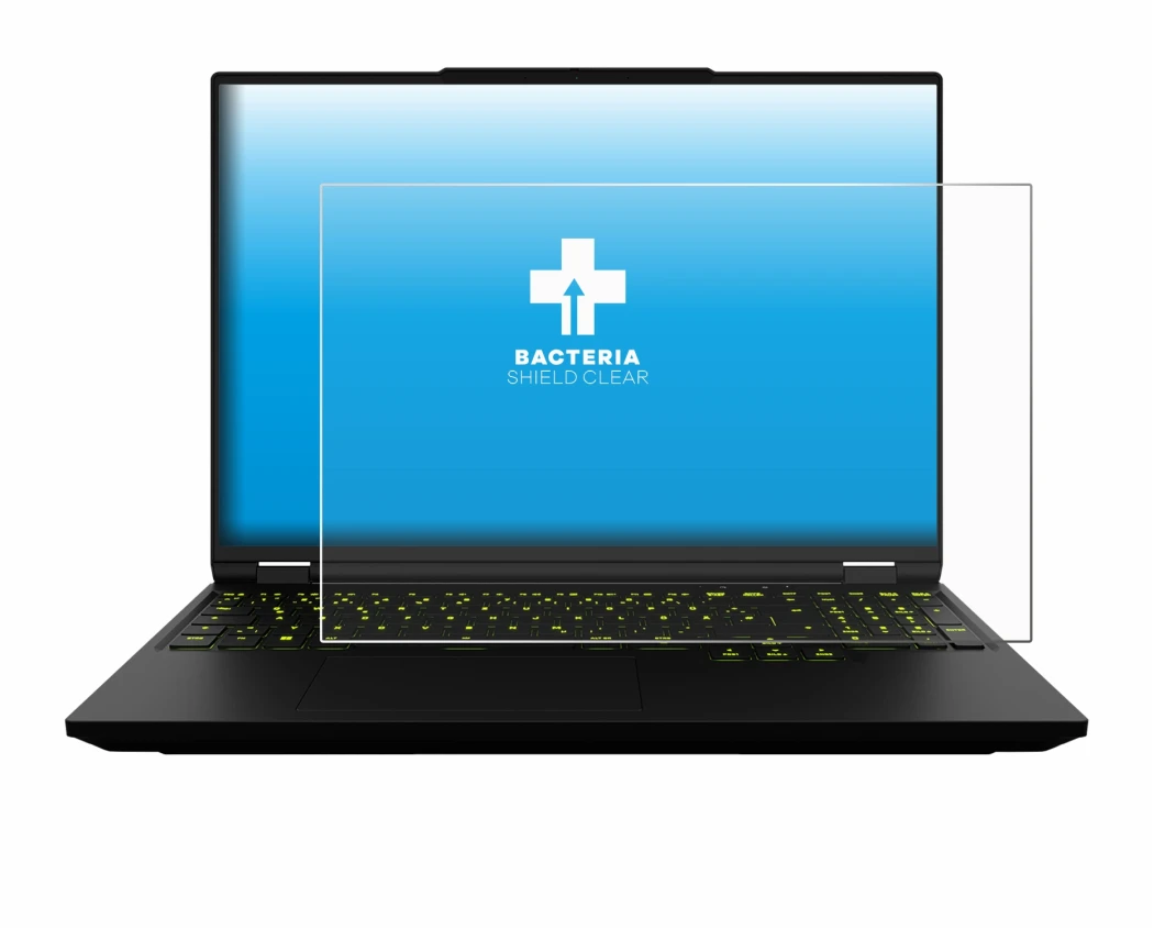 Imagen del dispositivo XMG Neo 16 con una amplia variedad de protectores de pantalla.