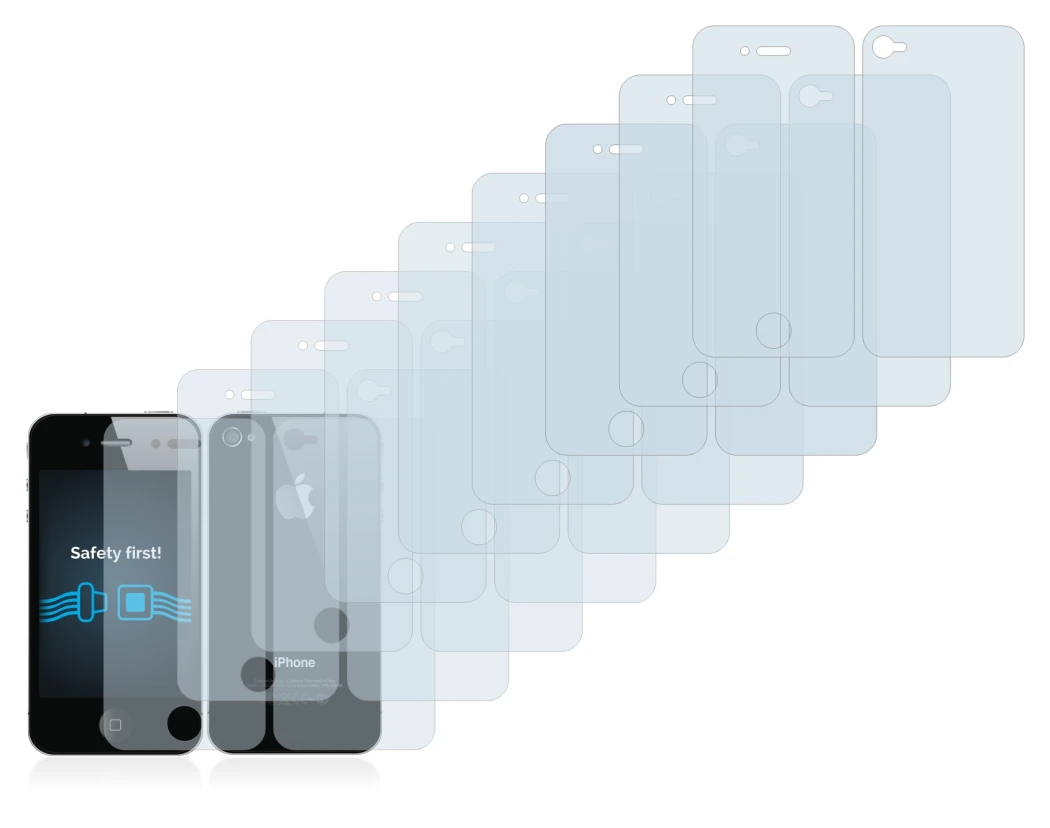 Imagen del dispositivo Apple iPhone 4S (Frontal+Trasero) con una amplia variedad de protectores de pantalla.