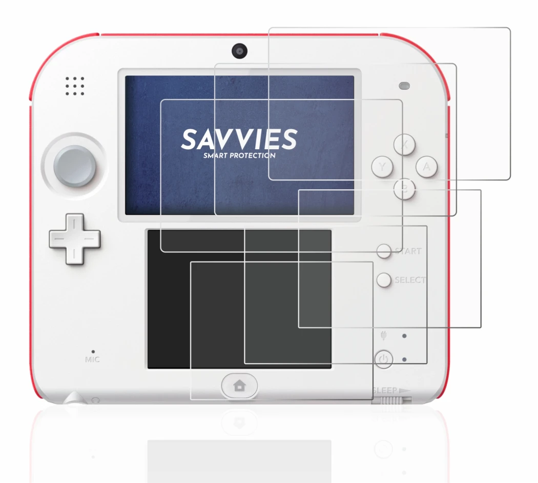 Imagen del dispositivo Nintendo 2DS con una amplia variedad de protectores de pantalla.