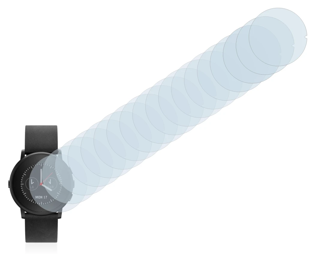 Imagen del dispositivo Pebble Time Round con una amplia variedad de protectores de pantalla.