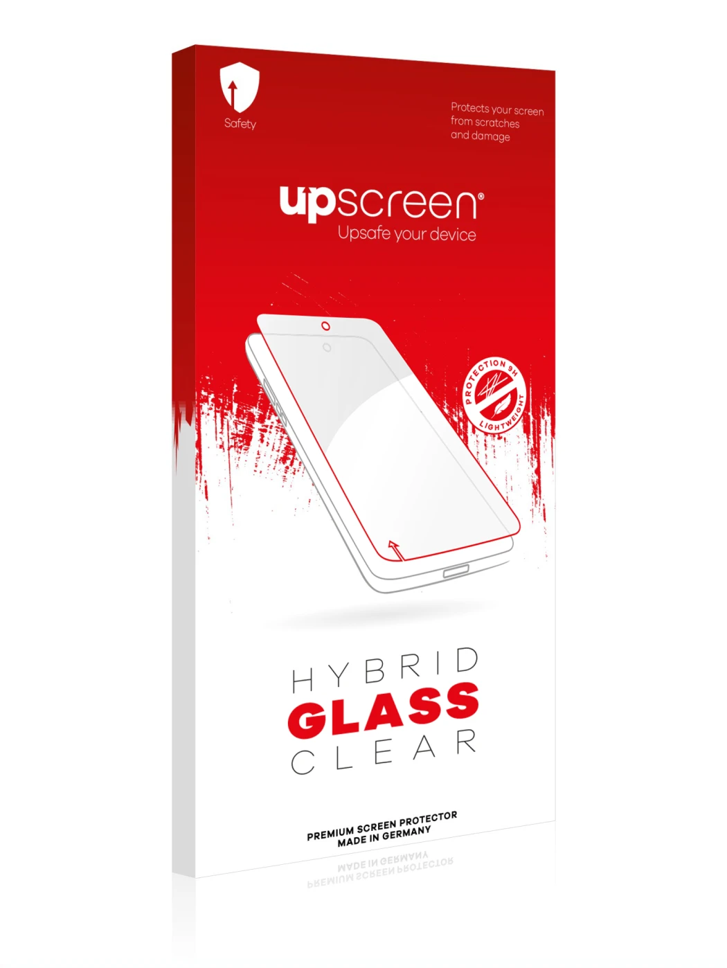 Parte frontal de un envase de producto con el logotipo de la marca upscreen
