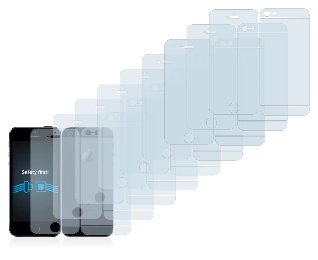Imagen del dispositivo Apple iPhone 5S (Frontal+Trasero) con una amplia variedad de protectores de pantalla.