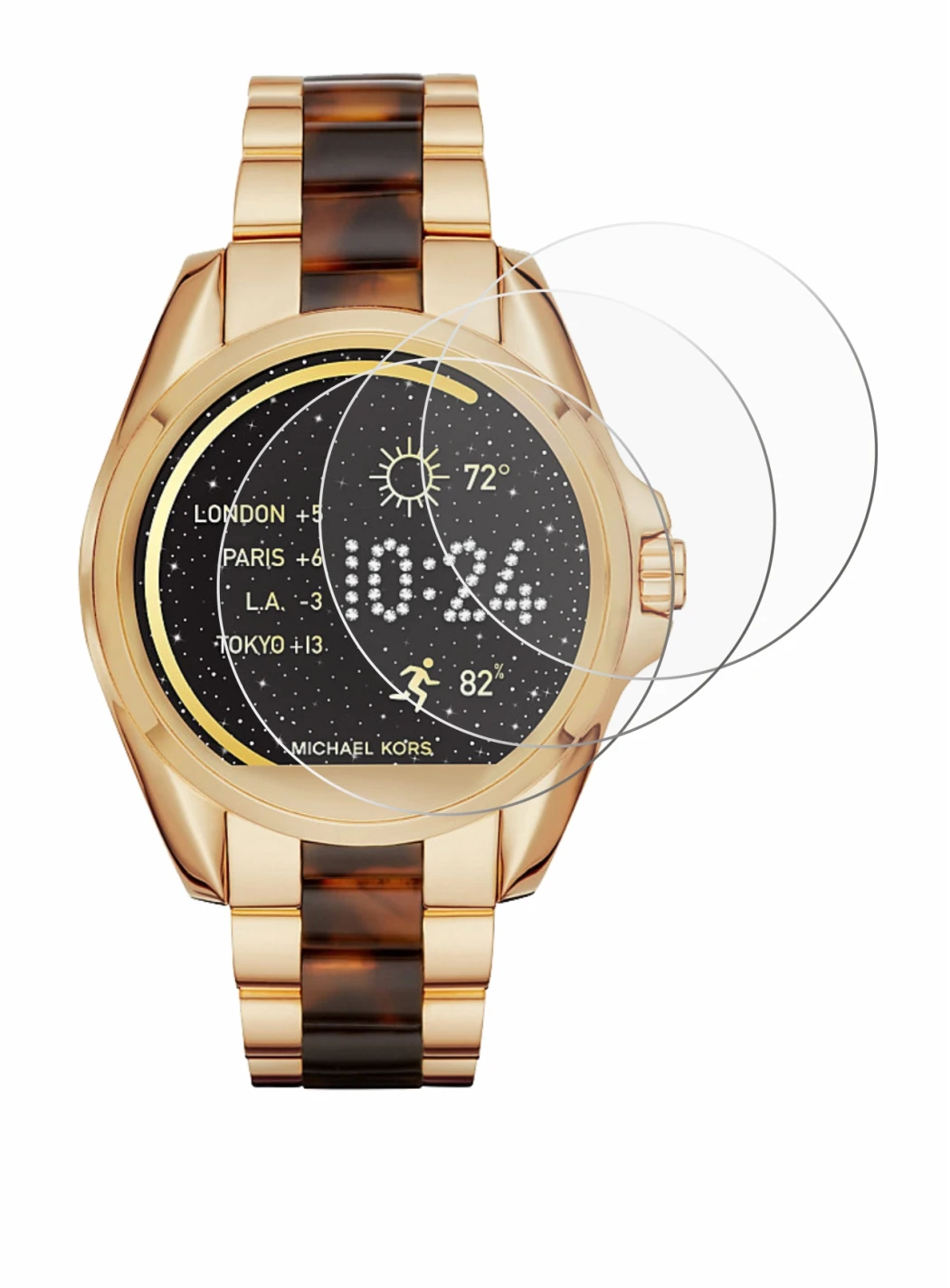 Imagen del dispositivo Michael Kors Access Bradshaw con una amplia variedad de protectores de pantalla.