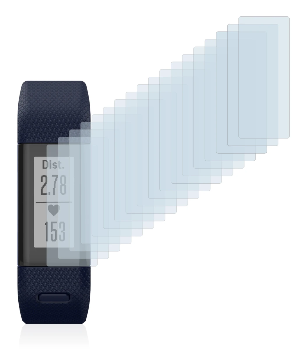 Imagen del dispositivo Garmin Vivosmart HR+ con una amplia variedad de protectores de pantalla.