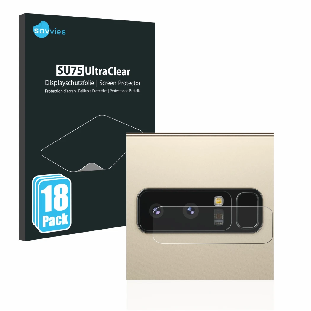 Parte frontal de un envase de producto con el logotipo de la marca Savvies. Al lado se muestra el dispositivo Samsung Galaxy N