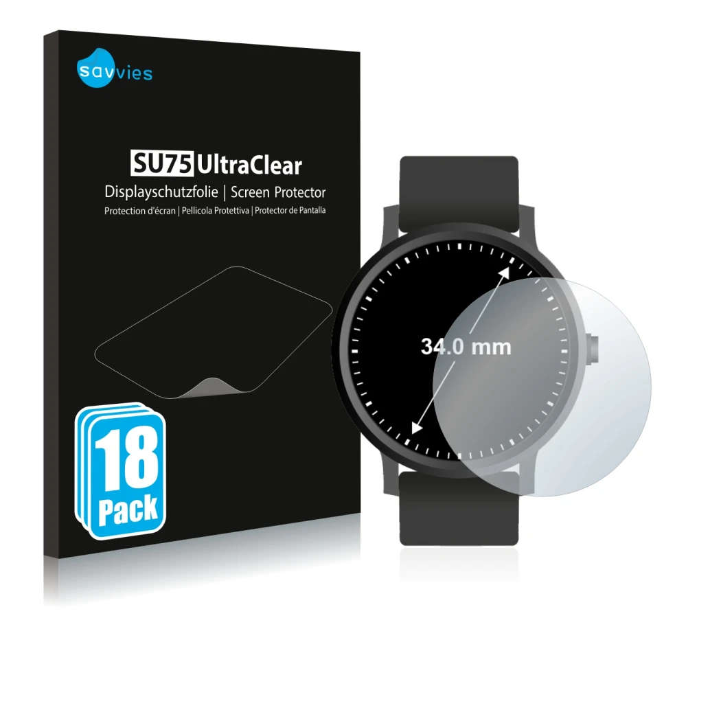 Parte frontal de un envase de producto con el logotipo de la marca Savvies. Al lado se muestra el dispositivo Circular Display