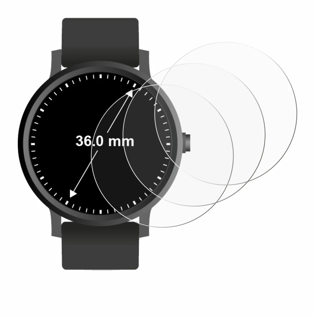 Imagen del dispositivo Circular Displays (ø: 36 mm) con una amplia variedad de protectores de pantalla.