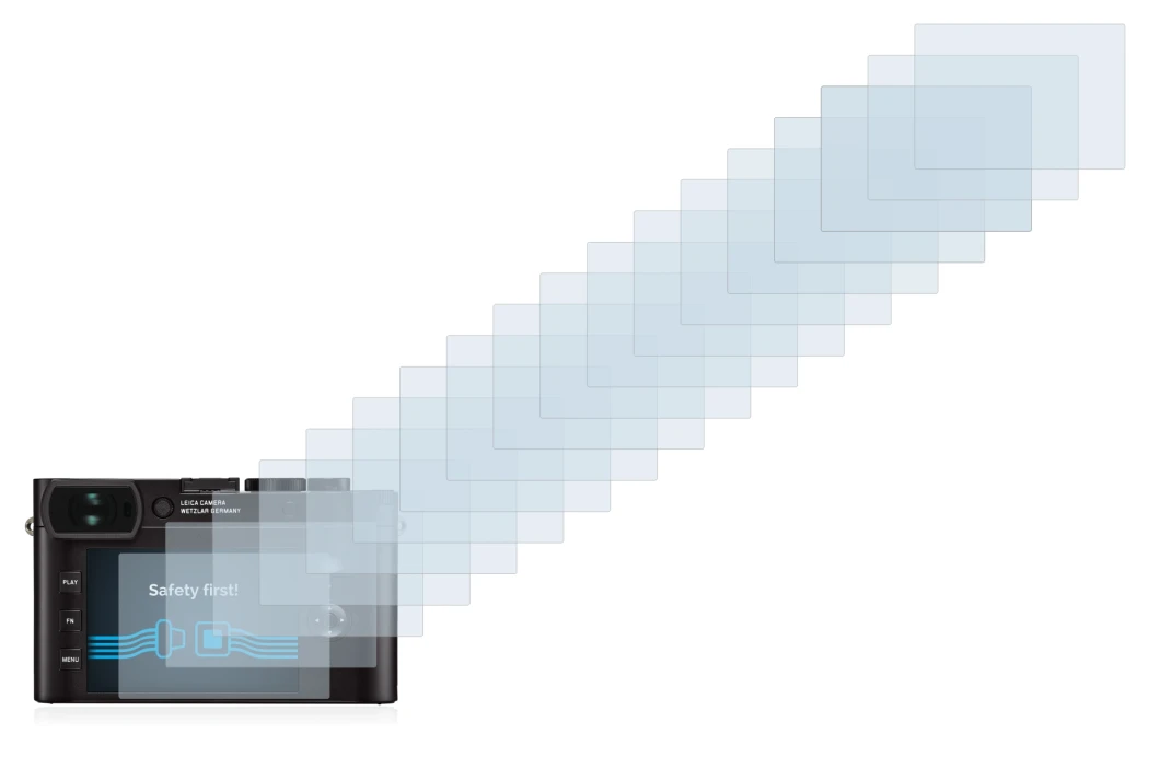 Imagen del dispositivo Leica Q2 con una amplia variedad de protectores de pantalla.