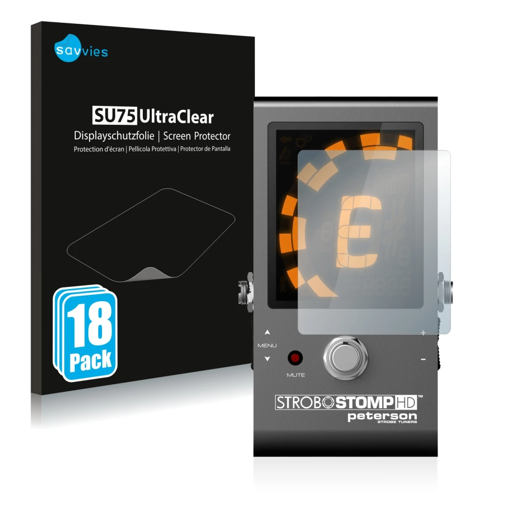 Parte frontal de un envase de producto con el logotipo de la marca Savvies. Al lado se muestra el dispositivo Peterson Strobos