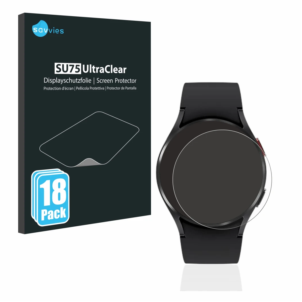 Parte frontal de un envase de producto con el logotipo de la marca Savvies. Al lado se muestra el dispositivo Samsung Galaxy W