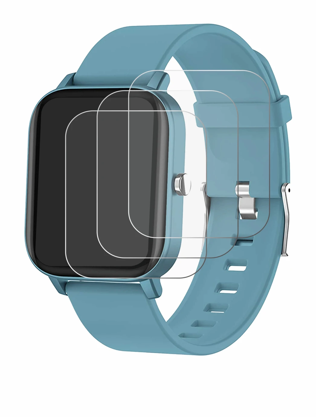 Imagen del dispositivo Pubu Smartwatch con una amplia variedad de protectores de pantalla.