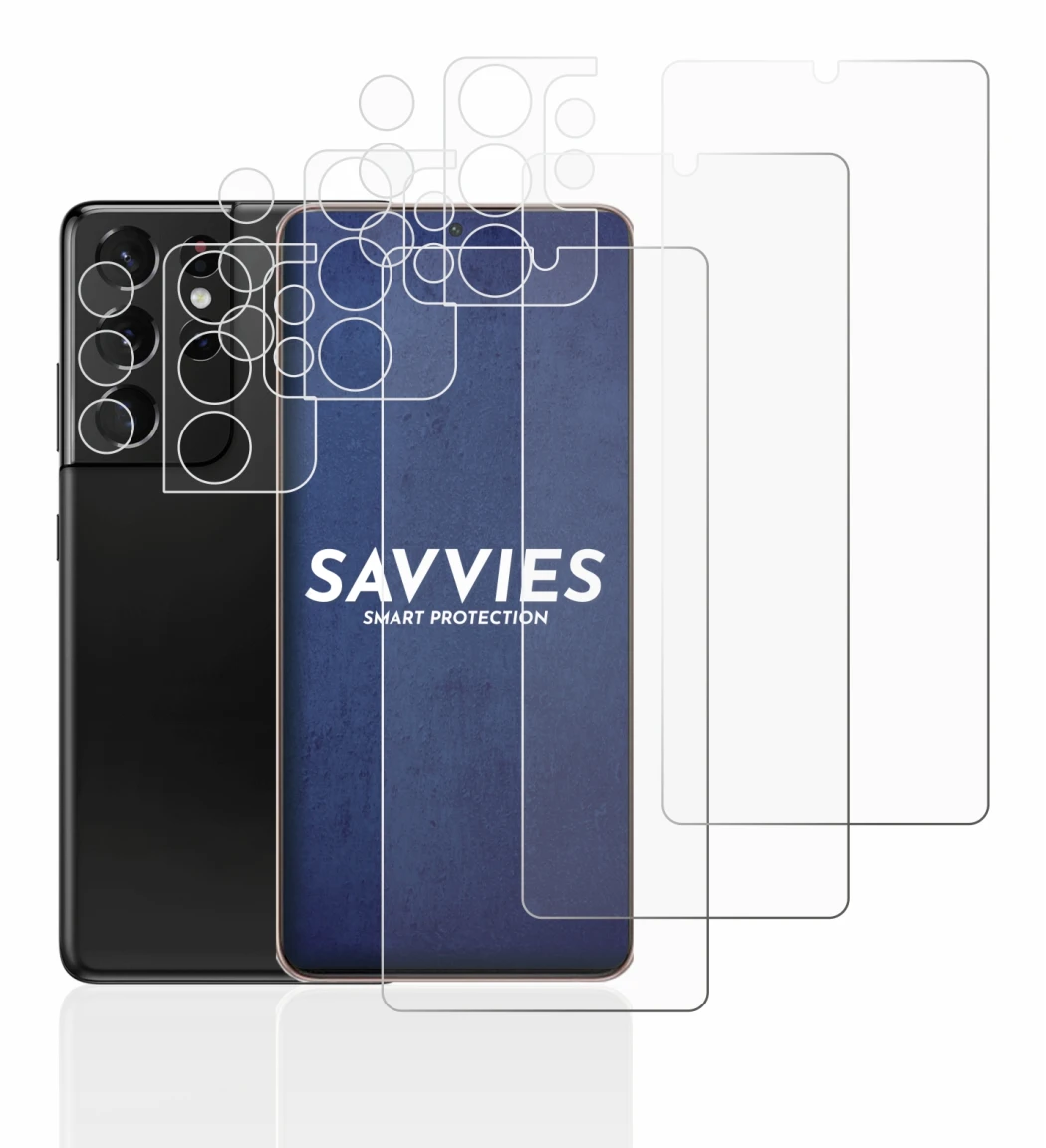 Imagen del dispositivo Samsung Galaxy S21 Ultra 5G (Frontal+Cámara) con una amplia variedad de protectores de pantalla.