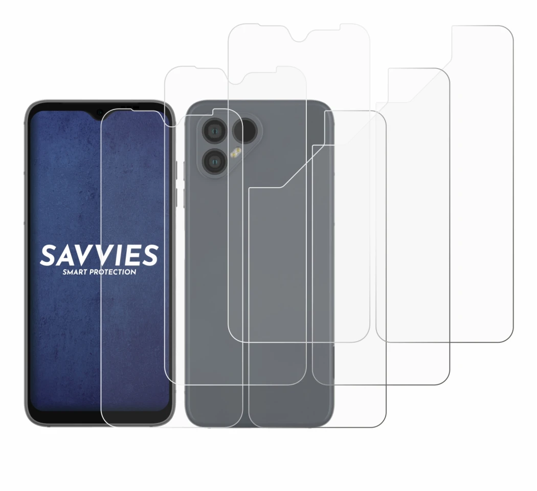 Imagen del dispositivo Fairphone 4 (Frontal+Trasero) con una amplia variedad de protectores de pantalla.